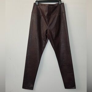 Rich Brown Mahogany Croc Print Faux Leather Pant
